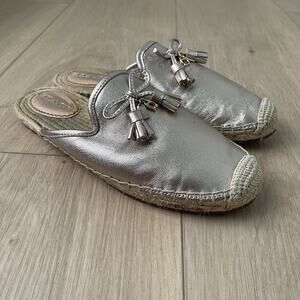 Coach Shoes Womens Cassidy Espadrille Mules Size 7 Leather Silver